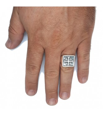 R002318 Genuine Sterling Silver Men Ring Jerusalem Cross Hallmarked Solid 925 Handmade